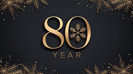 Elegant eightieth year anniversary celebration golden snowflake on black background