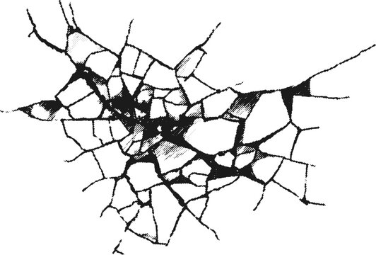 Shattered glass vector texture with cracked surface and dynamic burst pattern. Abstract radial fractures and strong contrast for realistic destruction visuals.
