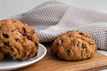 Delicious cookies with raisins and nuts. Homemade cooking. Photo for recipe, article, food post