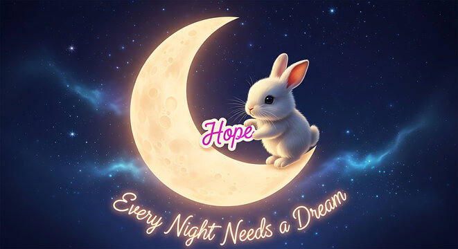 Bunny on the moon with hope and a dream, new year event