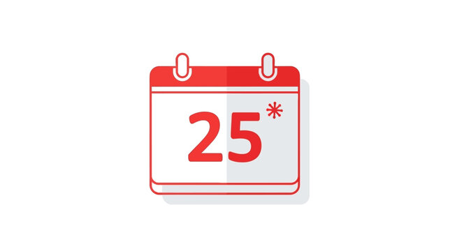 A minimalist red and white calendar icon showing the 25th day with a small sun.