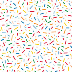 Colorful candy sprinkles seamless pattern. Vector background for party, birthday, and dessert design. Fun confetti illustration.
