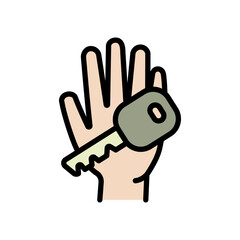 Get keys color icon. Hire car or rental estate. Key in hand vector illustration.