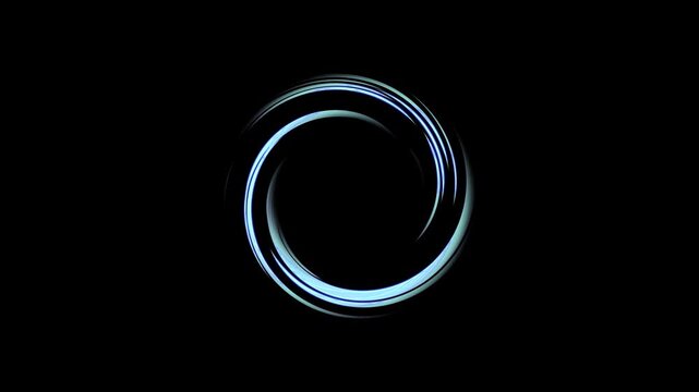 A glowing spiral of light with multiple lines on a black background in a circular pattern