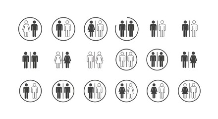 Business man and woman illustration vector set with web icon sign circle and arrow design