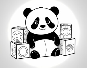Cute panda stacking toy blocks, simple black and white children’s coloring page