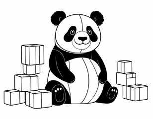 Cute panda stacking toy blocks, simple black and white children’s coloring page