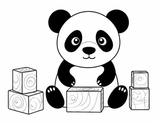 Cute panda stacking toy blocks, simple black and white children’s coloring page