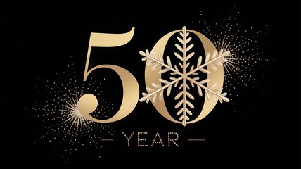 Golden 50 Year Anniversary Celebration with Snowflake and Sparkling Lights