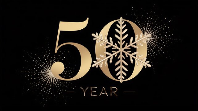 Golden 50 Year Anniversary Celebration with Snowflake and Sparkling Lights