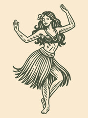 Fototapeta premium Hula dancer woman vintage engraving vector illustration