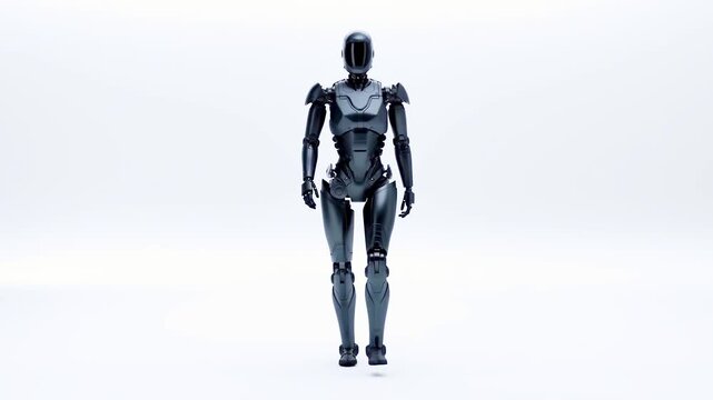 robot isolated silhouette technology humanoid walking front facing view minimal full bot