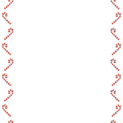 Vector background, frame, side border from red candy cane. Vertical edging, decoration on theme sweet New Year and Christmas. For greeting cards, invitations, xmas design