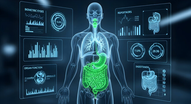 Human Body with Digestive System and Data Visualization