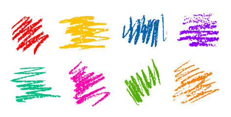 Set of abstract drawings drawn with colored pencils on a white background