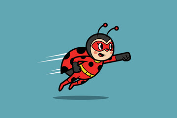 Obraz premium Cute Ladybug Superhero Flying Fast Cartoon Character.