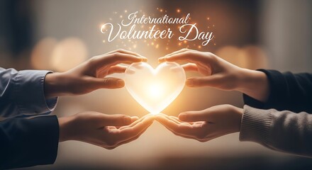 International volunteer day hands holding heart light charity hope love kindness support giving sharing