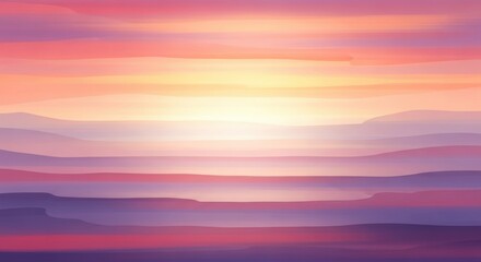 Abstract sunset over layered hills in vibrant hues