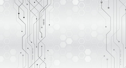 Obraz premium Minimalist tech background with thin circuit lines and soft hexagonal patterns, creating a clean futuristic interface design ideal for technology, engineering, and digital presentations.