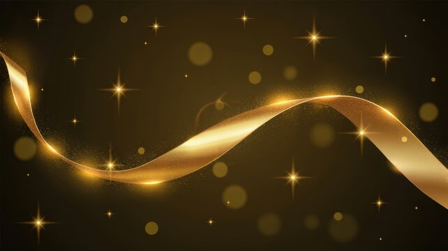 Elegant golden ribbon with shimmering sparkles for upscale celebrations and luxury events, bringing a touch of glamour and prestige to your project.