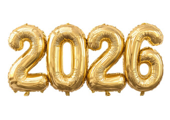Golden Number Balloons Celebrating the Year 2026 Bright Festive Decorations