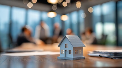Miniature house model representing property investment and real estate opportunities during a business meeting