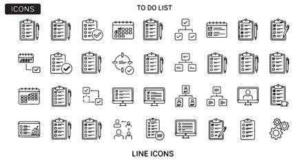 Set of to-do list icons simple line vector elements for project management isolated on white backgro