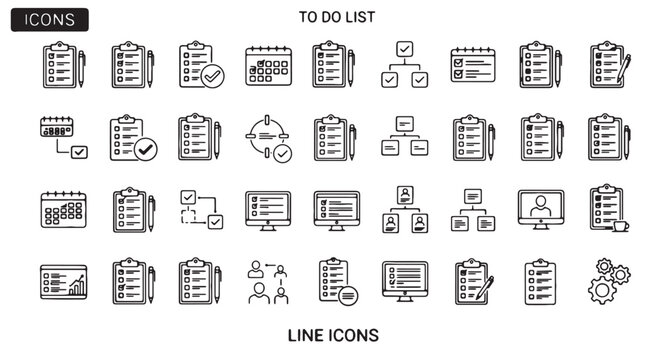 Set of to-do list icons simple line vector elements for project management isolated on white backgro