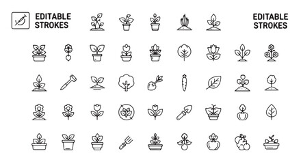 Set of plant and gardening icons simple line vector elements isolated on white background