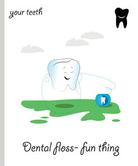 caricature of teeth dental floss fun thing.eps