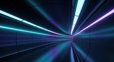 Abstract neon light tunnel with futuristic glow