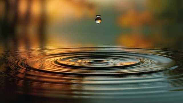 Ephemeral Circle: A perfect moment is captured as a single drop interacts with the tranquil surface, sending subtle ripples, an emblem of serenity and the interplay of elements.