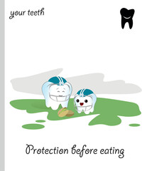 caricature of a dental funny teeth vector. protecting teeth before eating.eps