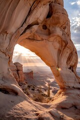 Discover the beauty of the American Southwest through this natural rock arch at sunrise, a stunning landscape perfect for travel and adventure content