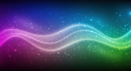 Vibrant rainbow wave of light with sparkling particles