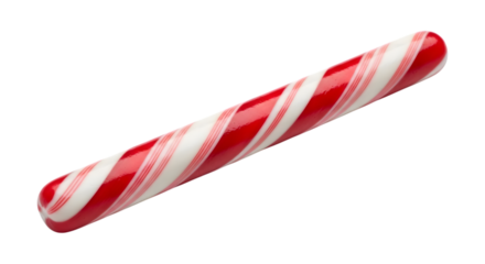 Red and white striped candy cane isolated on transparent background