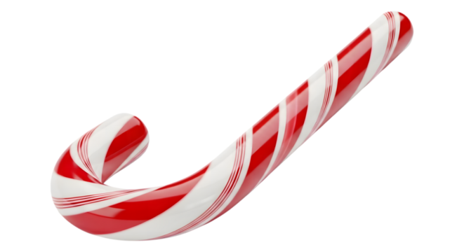 Classic red and white striped candy cane isolated on transparent background