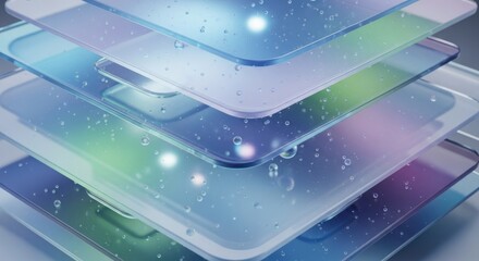Abstract layers of light and color with water droplets