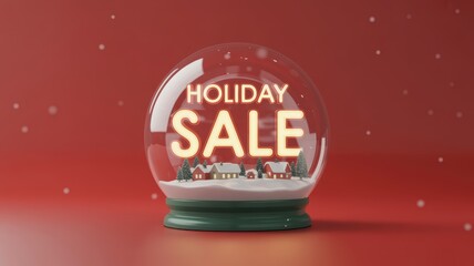Enchanting holiday sale snow globe with charming winter village inside perfect for Christmas promotions, festive marketing campaigns and seasonal ads