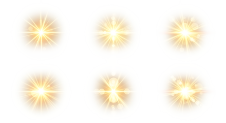 A grid of six glowing orbs with a bright light emanating from the center on a transparent background