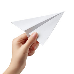 Hand Holding White Paper Airplane on White Background