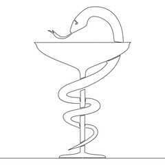 Continuous one single line drawing Medical symbol with bowl and snake representing healthcare and pharmacy icon vector illustration concept