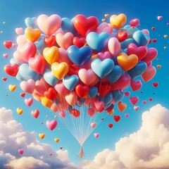 Ein Hintergrund mit vielen bunten Luftballons in Herzform