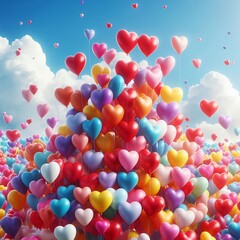 Ein Hintergrund mit vielen bunten Luftballons in Herzform