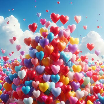 Ein Hintergrund mit vielen bunten Luftballons in Herzform