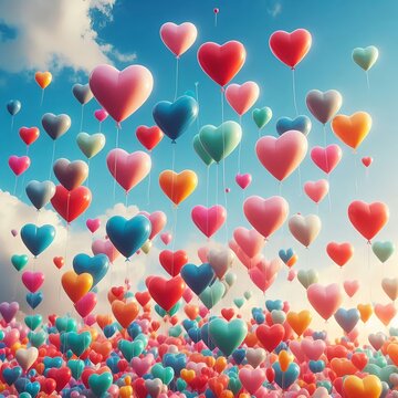 Ein Hintergrund mit vielen bunten Luftballons in Herzform