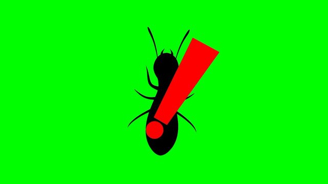 Animation of termite ban with red exclamation mark moving on green screen background. do not handle, exterminate, insects