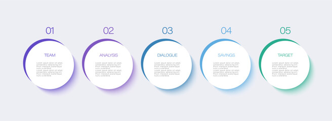 Business infographic template. 5 Step timeline journey. Process diagram, 5 options on white background