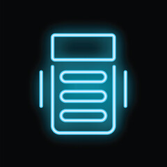 Bright neon icon of a mobile phone showing a list on a dark background