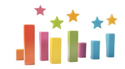 Colorful wooden block and star arrangement for children isolated on transparent background